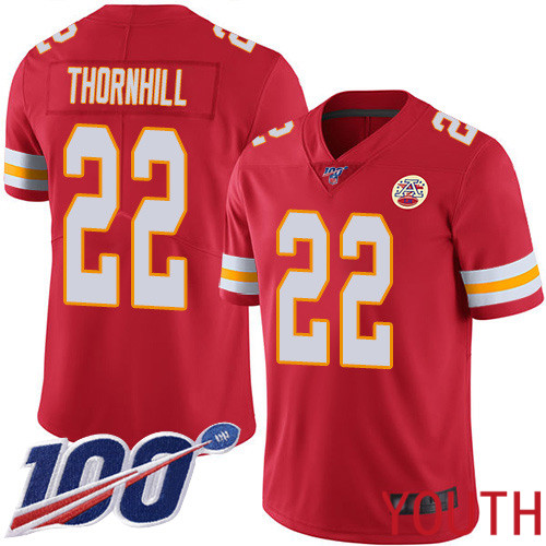 Youth Kansas City Chiefs #22 Thornhill Juan Red Team Color Vapor Untouchable Limited Player 100th Season Football Nike NFL Jersey